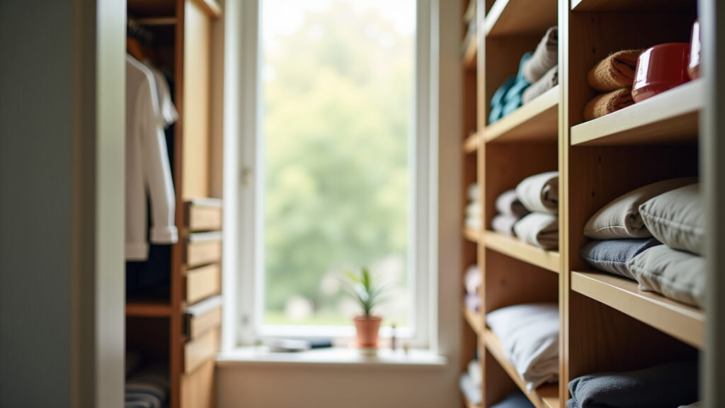 Clean closet, scented sachets, open window, fresh air, anti-mold products, bright, natural light, Maleiro limpo e livre de mofo e mau cheiro.