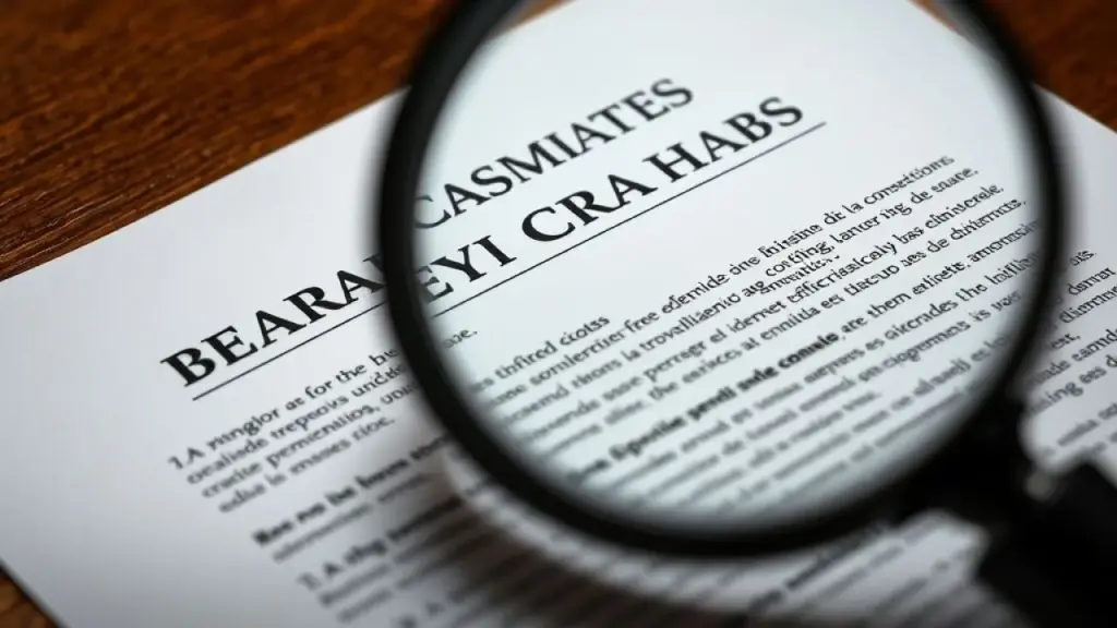 Contrato imobiliário com lupa, enfatizando a leitura atenta das cláusulas.