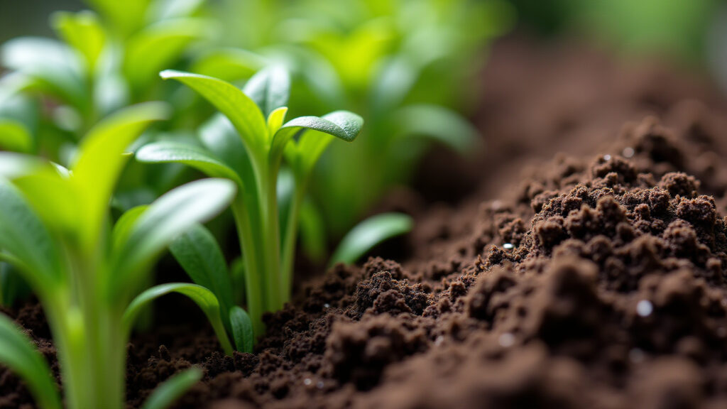 Close-up of healthy soil mix for vertical herb garden, natural light, 8K, sharp focus, Brazilian Substrato ideal para jardim vertical de temperos.