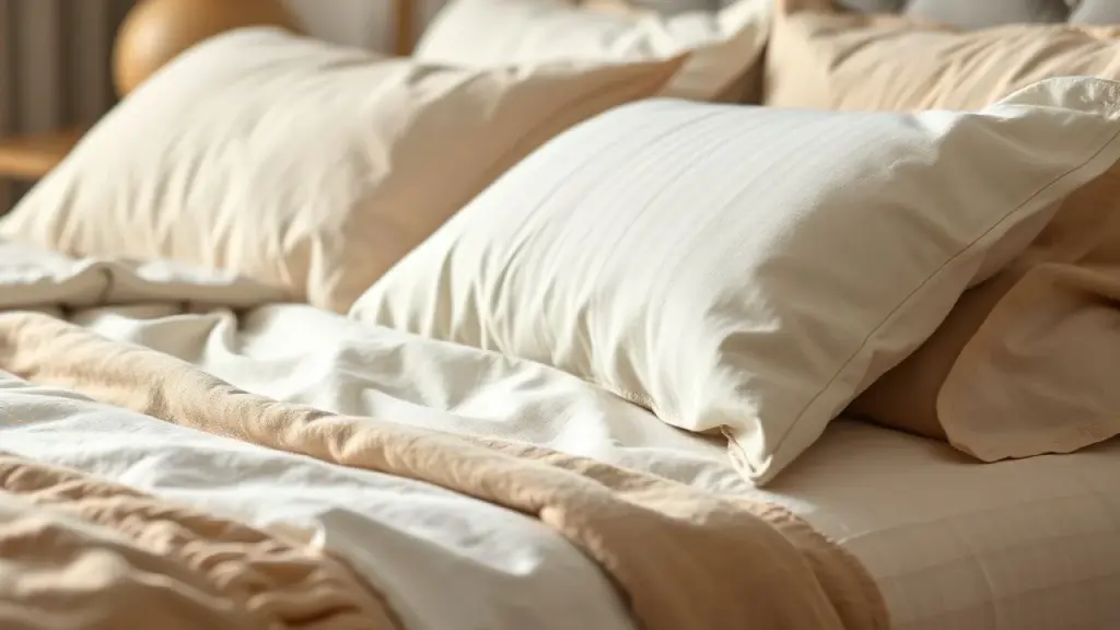 Detalhe de roupa de cama em algodão e linho, macia e confortável.