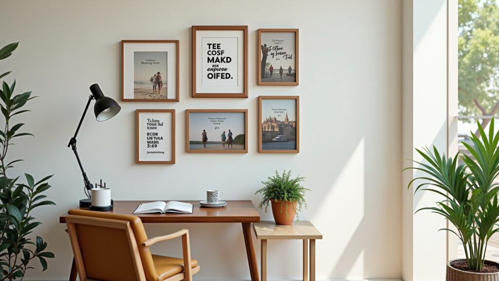 Coffee corner with frames and plants, personalization, charm, inspiring quotes, travel photos, Cantinho do café com quadros, plantas e objetos decorativos.