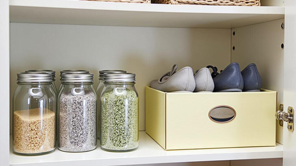 DIY closet organizers from recycled materials, shoe boxes, glass jars, creative, economical, Maleiro organizado com materiais reciclados.