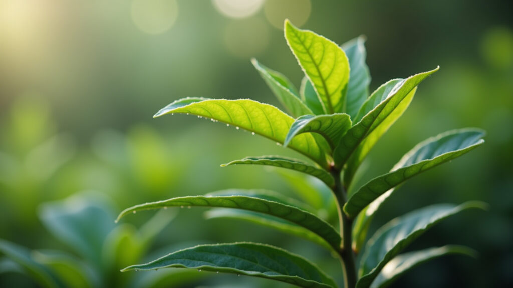 Planta saudável com folhas verdes e vibrantes.