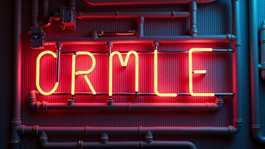 Industrial DIY luminous sign with PVC pipes, LED strips, vibrant colors, urban style, Brazilian Letreiro luminoso DIY industrial com canos de PVC e fitas de LED.