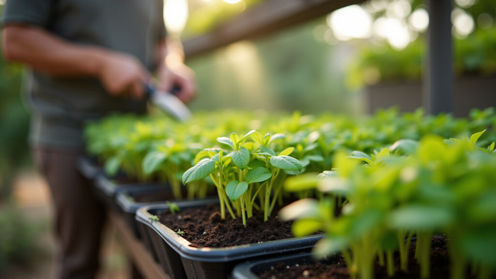 Planting herb seedlings in a vertical garden, close-up, natural light, 8K, sharp focus, Brazilian Plantando mudas de temperos no jardim vertical.