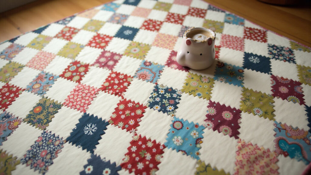 Simple patchwork rug beginner. Easy design, natural light, Farm Rio style, basic sewing, Tapete de retalhos simples para iniciantes, comece sem medo.