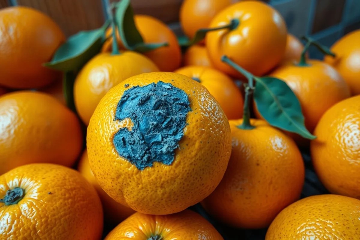 Laranjas frescas e laranja estragada com mofo
