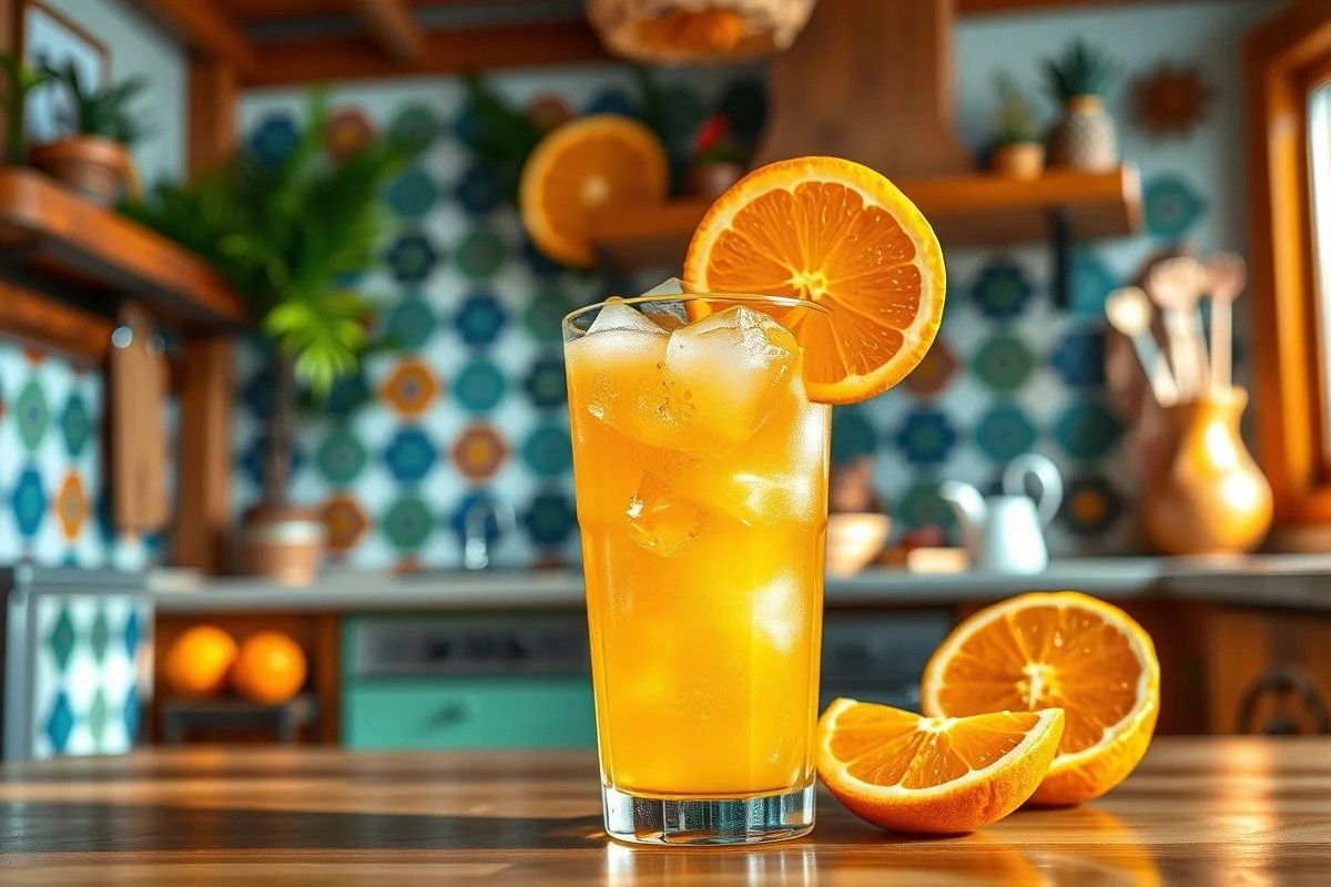 Copo de suco de laranja gelado e refrescante