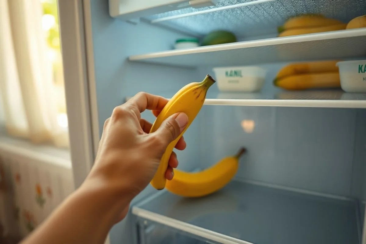 Banana sendo congelada para uso futuro.