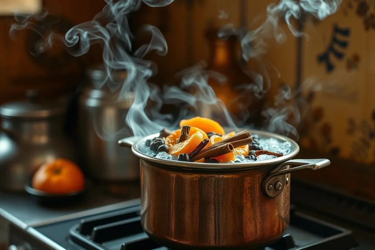 Aromatizador caseiro de cravo, laranja e canela, ambiente acolhedor