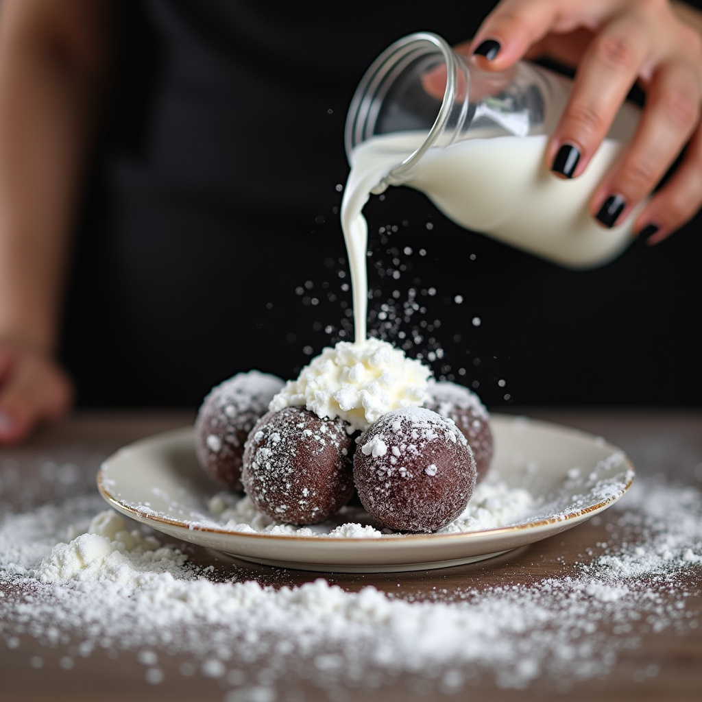 Brigadeiro with milk powder that became hard. Woman adding milk to fix it, professional Brigadeiro com leite em pó duro.