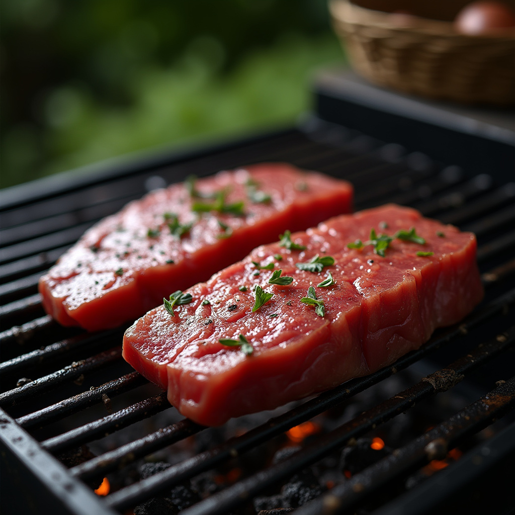 Clean grill grate, ready for picanha, professional photography, 8K quality, sharp focus, natural Grelha limpa pronta para picanha.