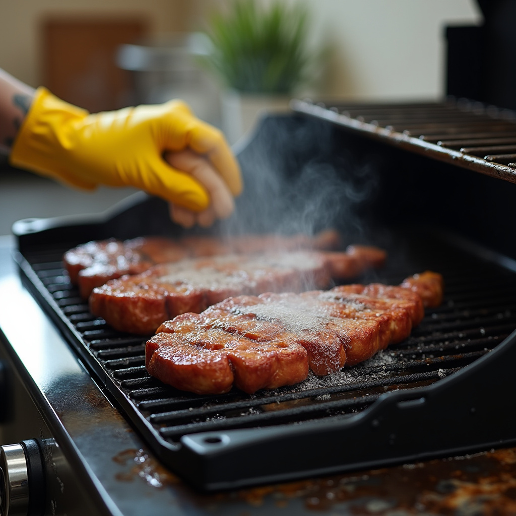 Cleaning electric grill, removing grease, soapy water, sponge, Brazilian kitchen, 8k, Limpeza da churrasqueira elétrica para evitar fumaça.