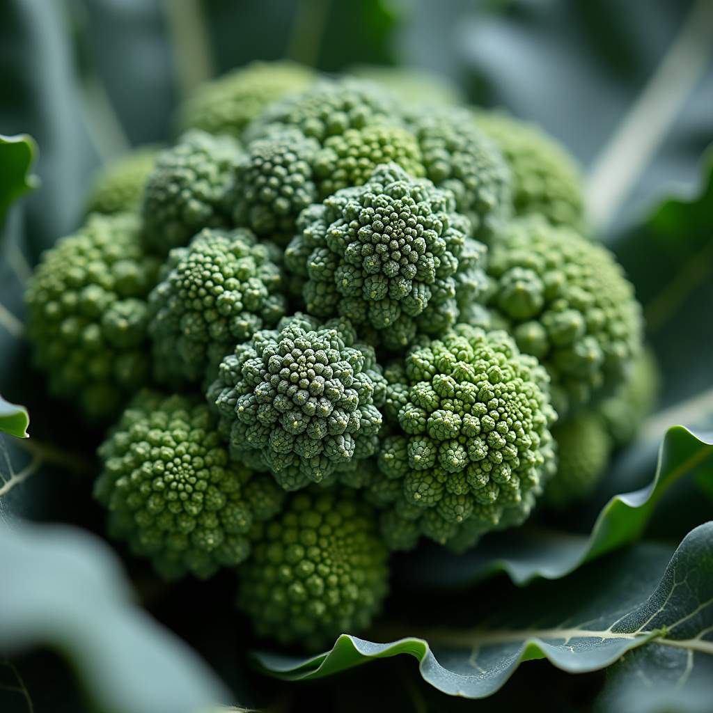 Close-up of broccoli florets, tightly closed and compact. Professional photography, 8K quality, Botões de brócolis fechados, sinal de frescor.
