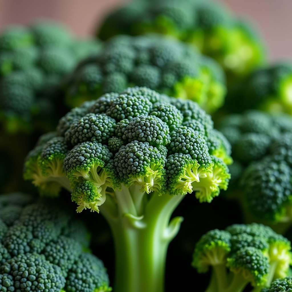 Close-up of vibrant green broccoli florets, showcasing freshness. Professional photography, 8K Brócolis verde vibrante, sinal de frescor e qualidade.
