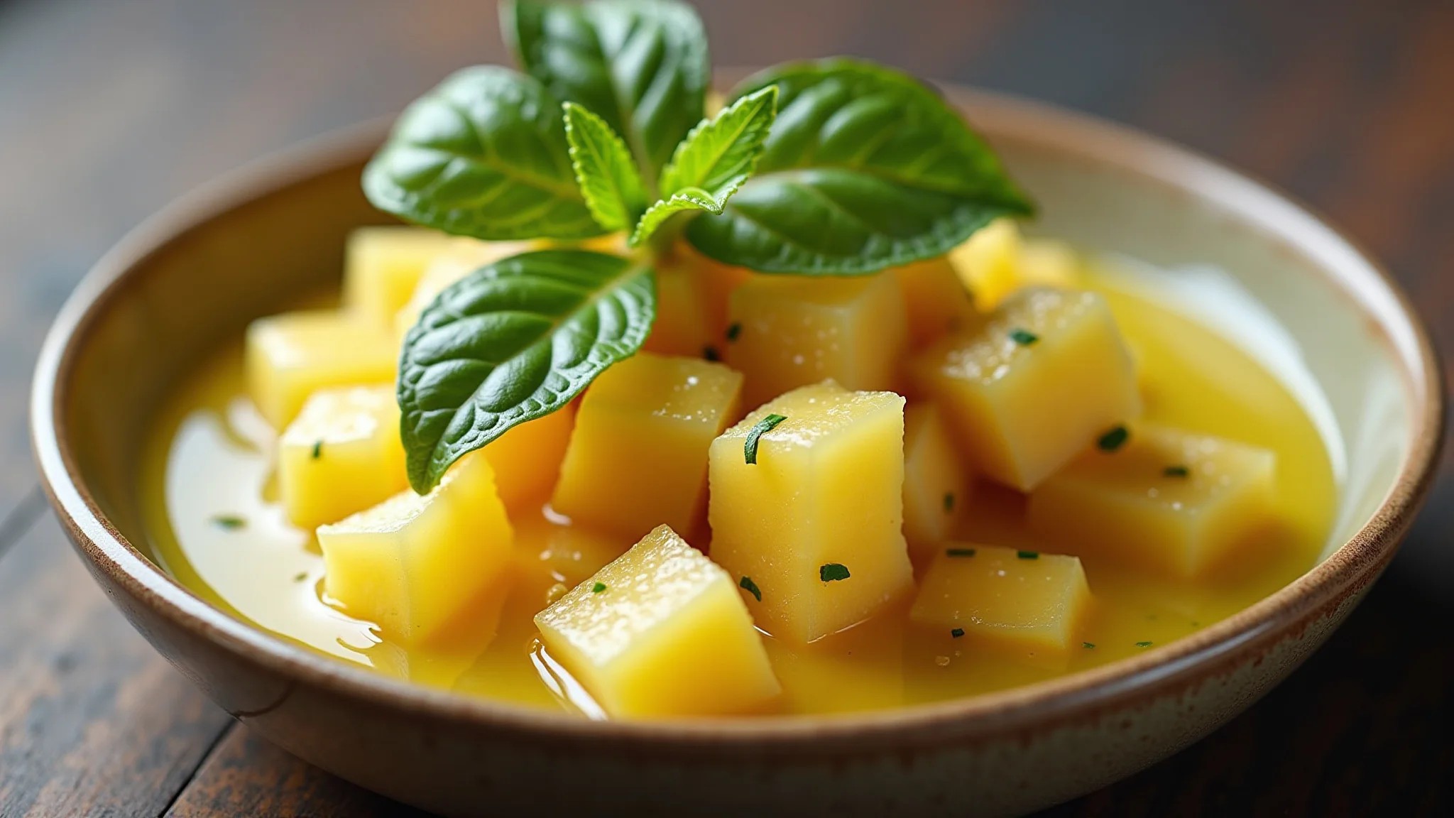 Close de um vinagrete de abacaxi com ingredientes frescos.