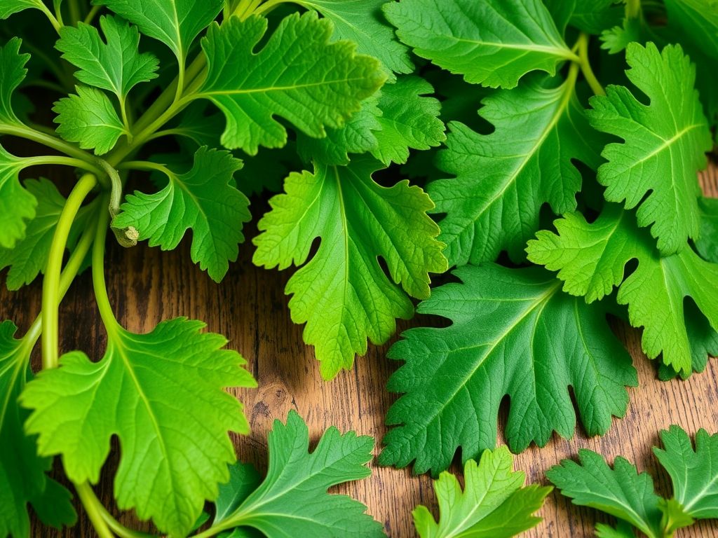 Close-up de folhas de batata doce verde vibrante, mostrando os detalhes de sua textura.