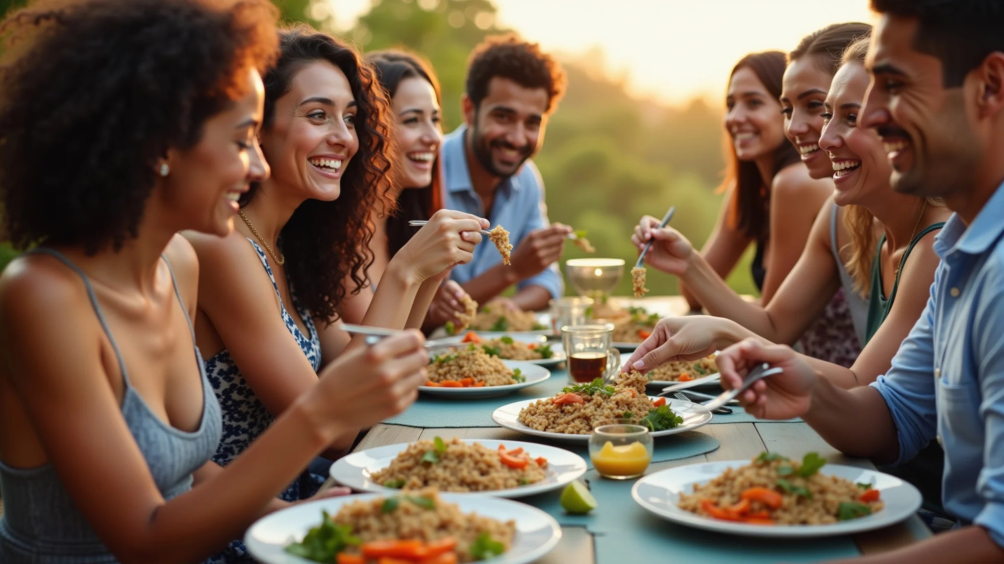 Família brasileira se alimentando com arroz integral.