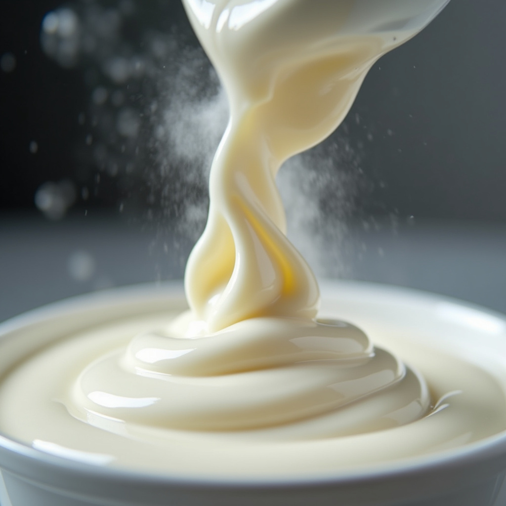 Evaporated milk being whipped into chantilly, close-up shot, professional photography, 8K quality, Chantilly de leite evaporado.