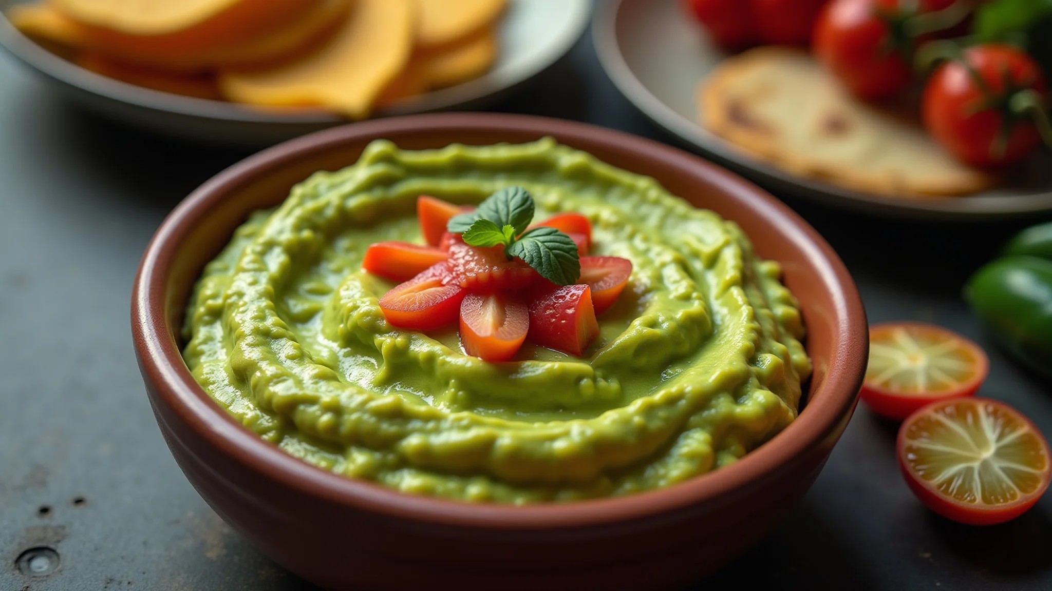 Guacamole delicioso feito com abacates perfeitos.