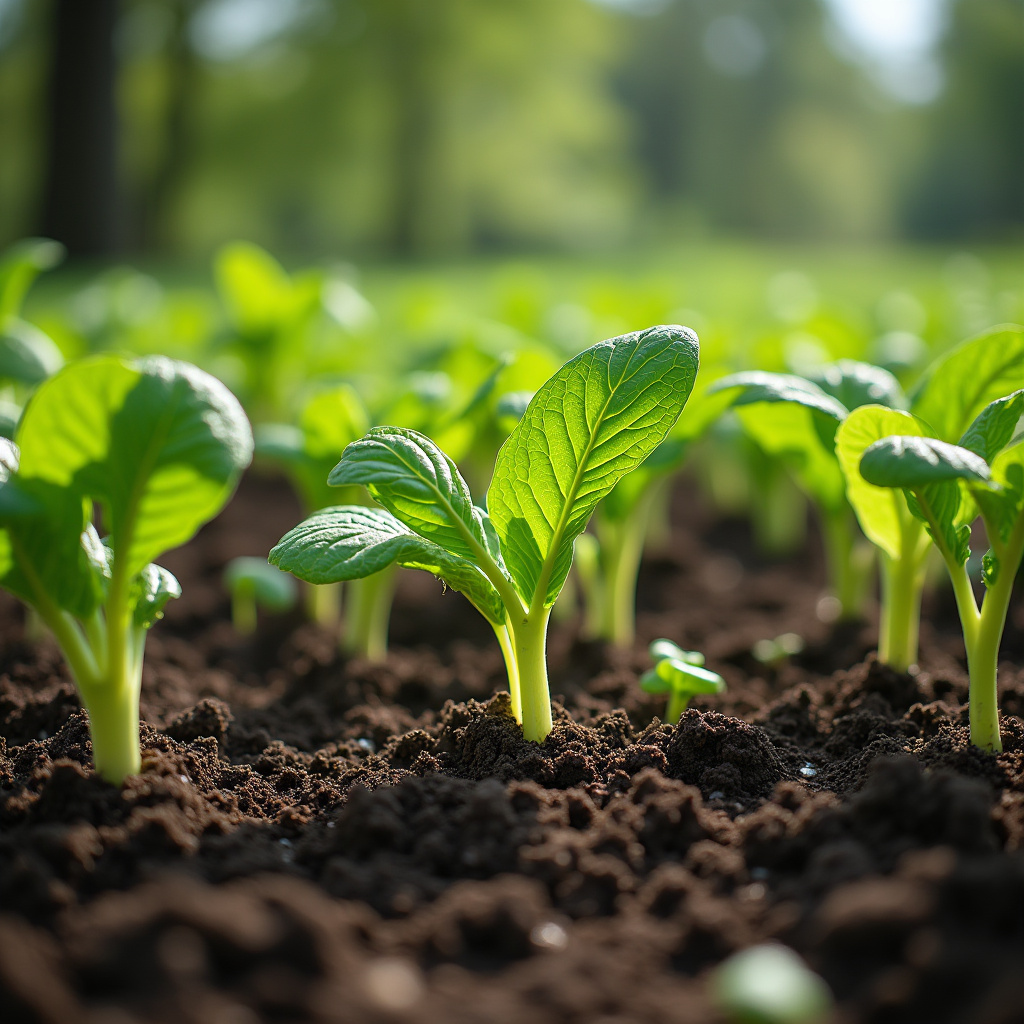 Green manure plants being cut and incorporated into the soil, natural light, 8K quality, sharp Adubo verde sendo incorporado ao solo da horta.
