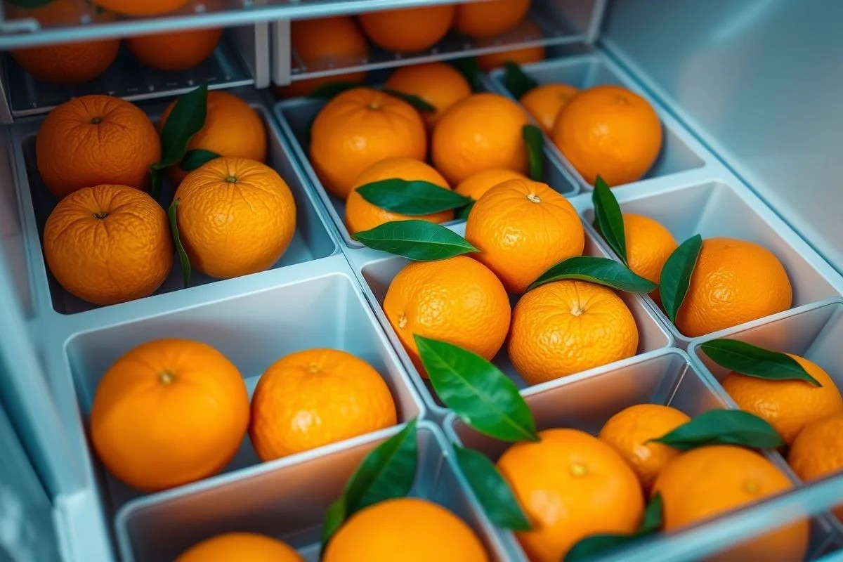 Laranjas armazenadas na gaveta da geladeira