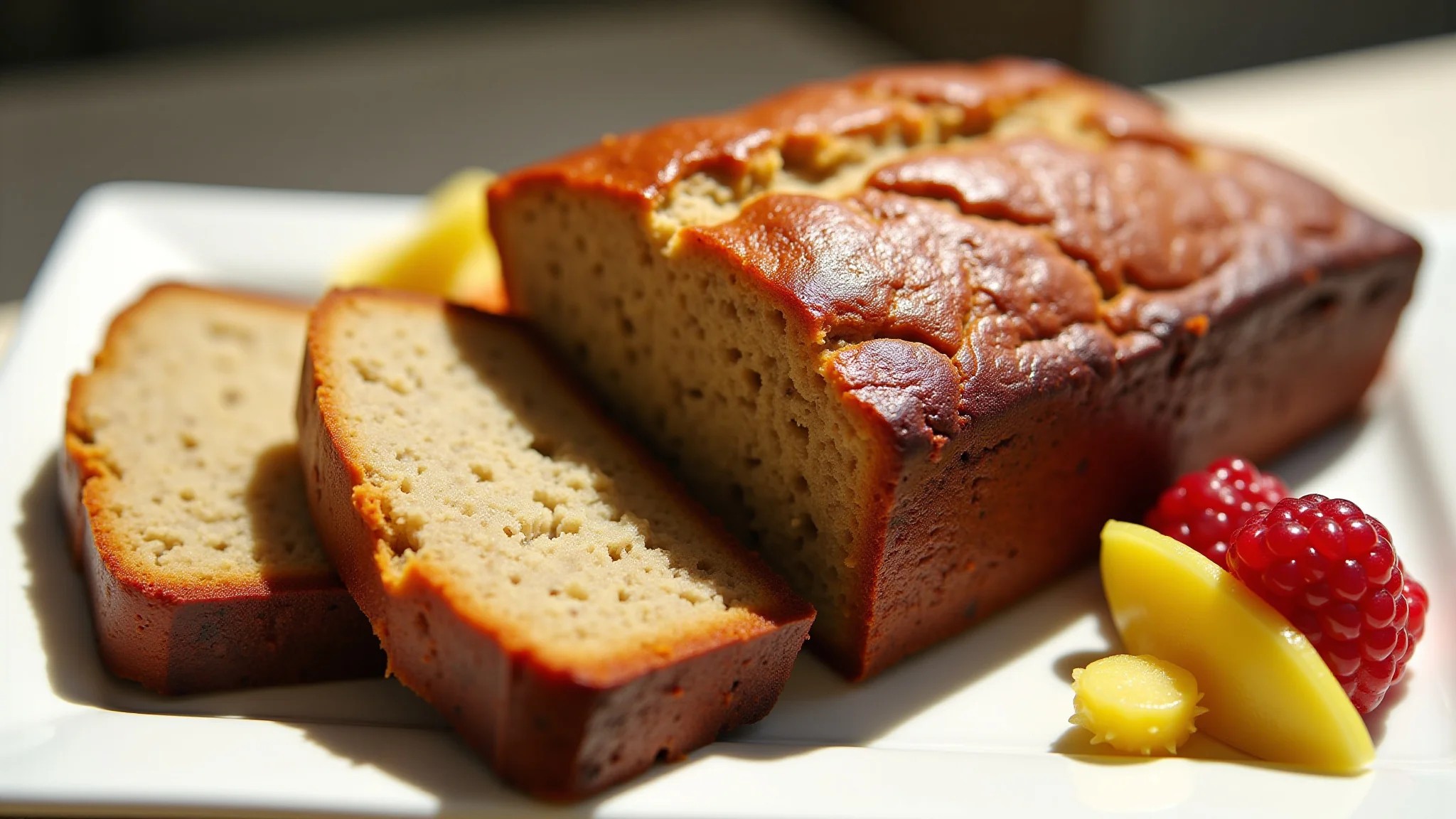 Bolo de banana com frutas, receita saudável.