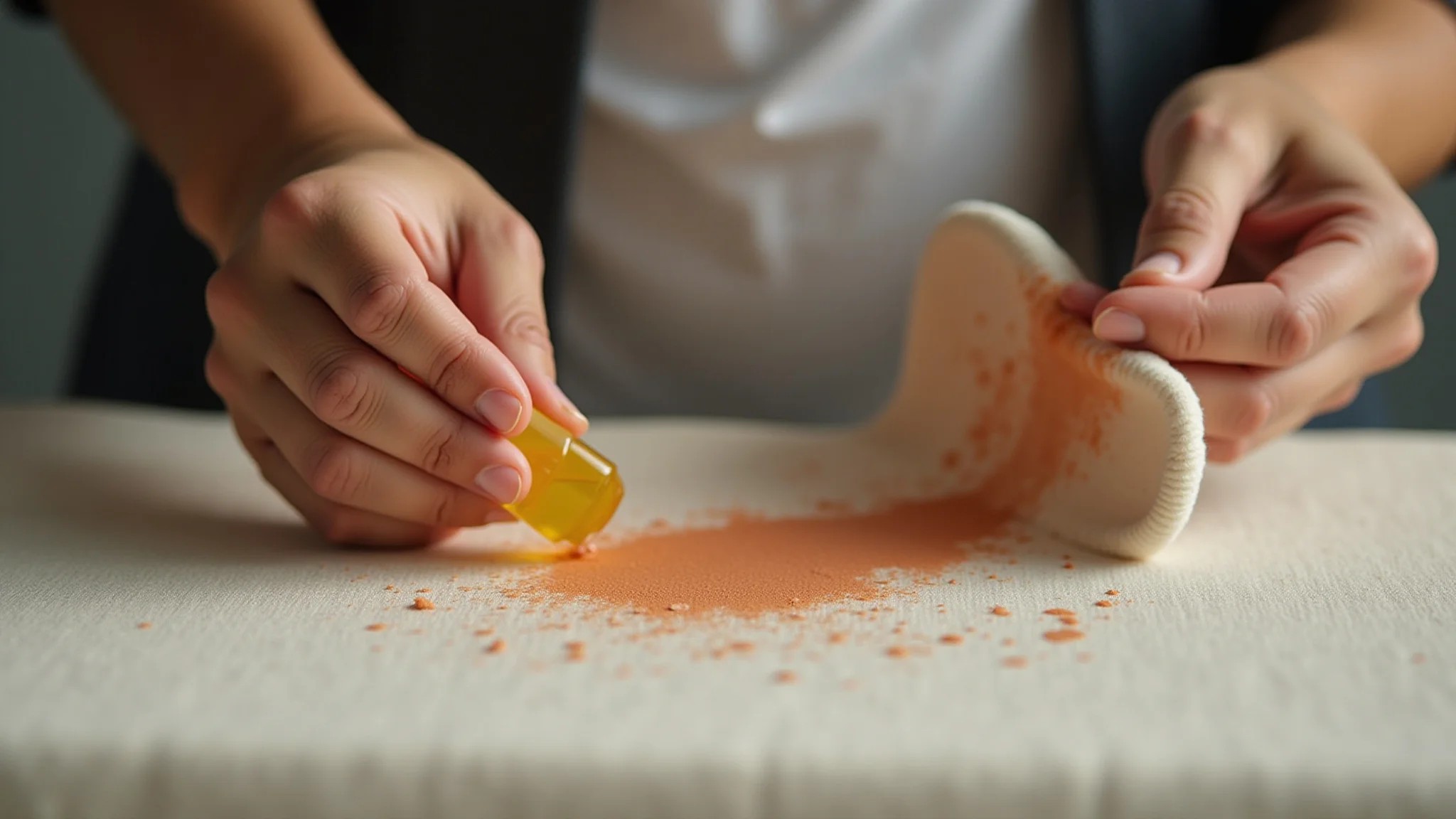 Removendo mancha com óleo essencial de laranja.