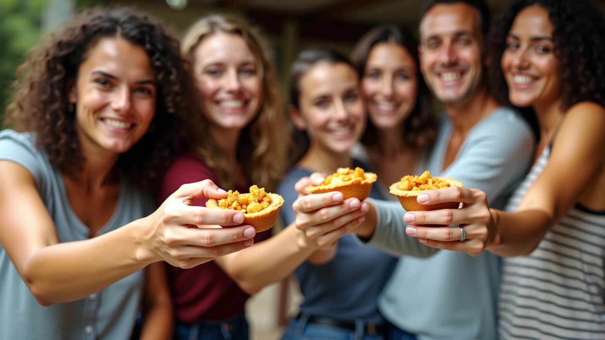 Amigos brasileiros compartilhando lanches rápidos e fáceis.
