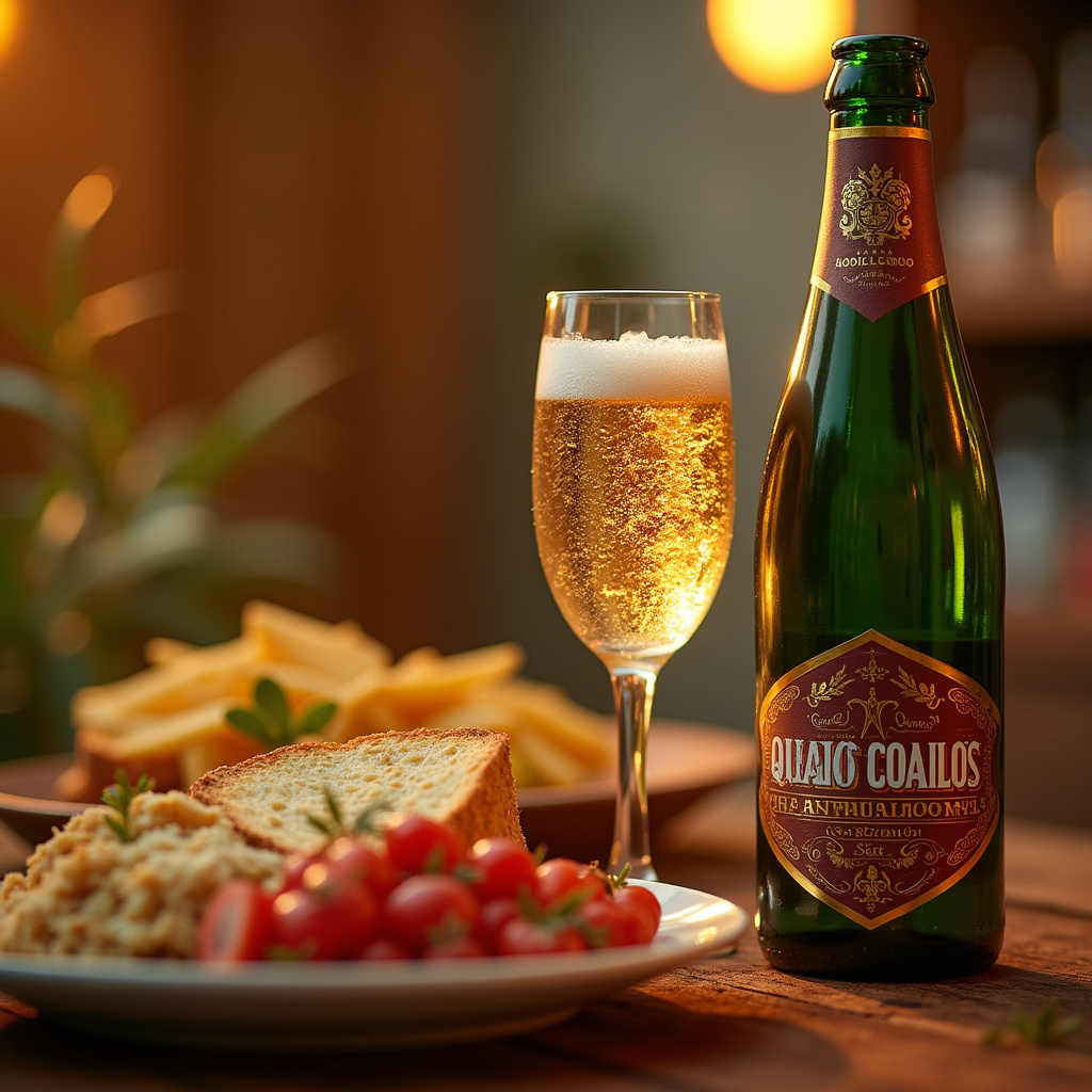 Queijo Coalho and sparkling wine, Brazilian Northeast, vibrant colors, lifestyle photography, 8K Queijo coalho com espumante Brut.