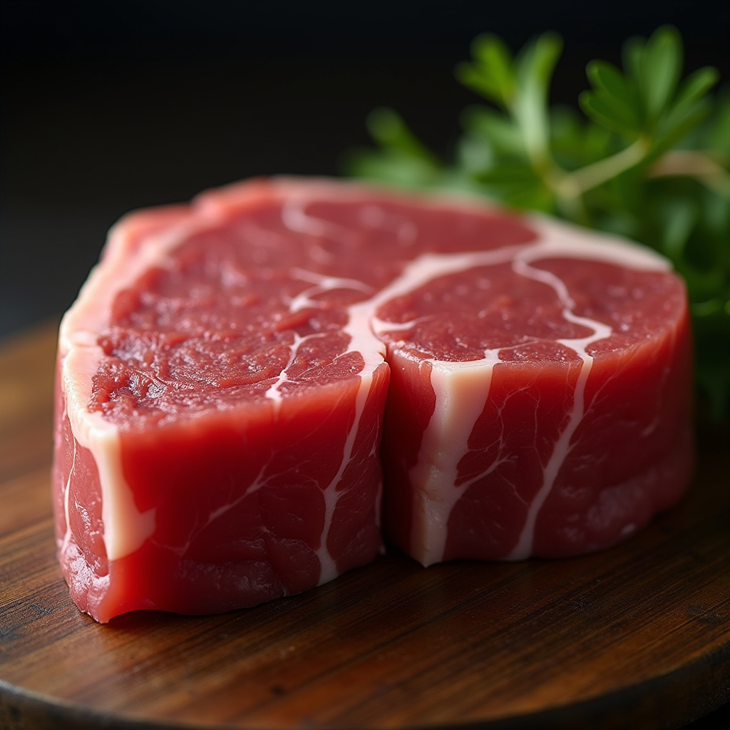 Raw picanha cut with generous fat cap, vibrant red color, professional photography, 8K quality, Picanha crua com capa de gordura ideal.