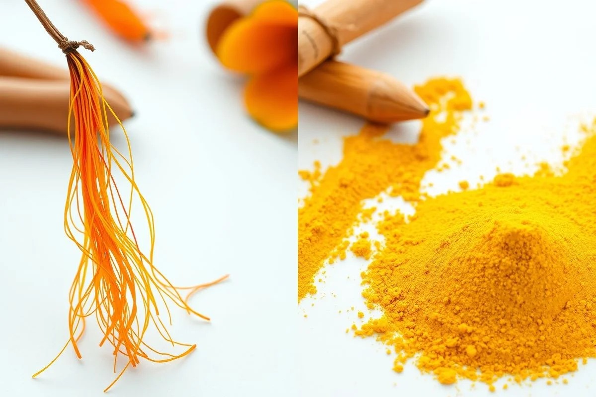 Açafrão (esquerda) vs. Cúrcuma (direita). Diferenças entre as especiarias.