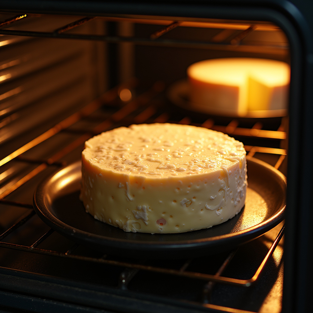Step-by-step guide to heating camembert, cheese, oven, lifestyle photography, 8K, sharp focus, Passo a passo para aquecer o queijo camembert.