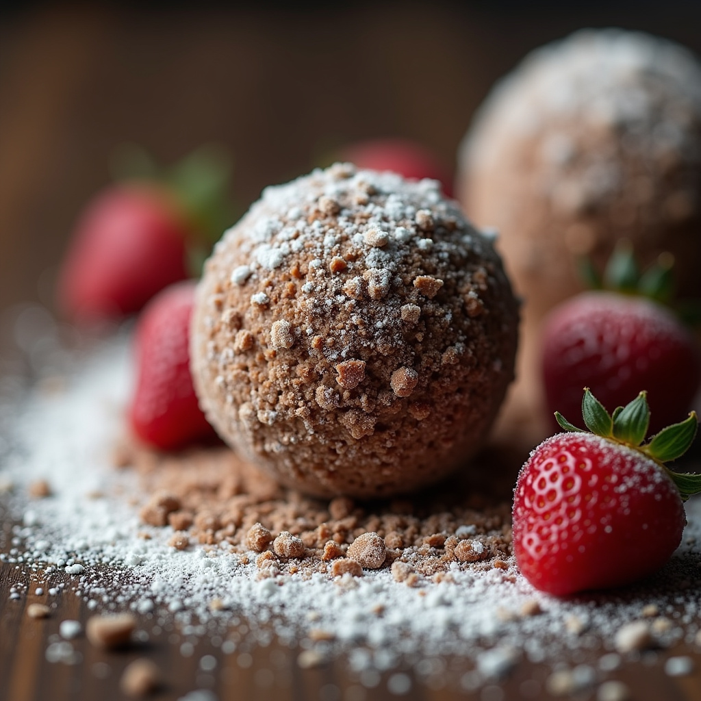 Vegan brigadeiro with milk powder, professional photography, 8K quality, sharp focus, natural Brigadeiro vegano com leite em pó vegetal.