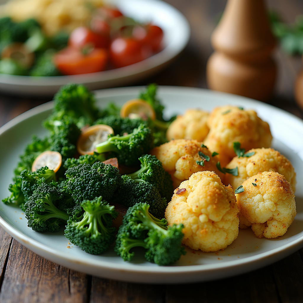 Vegan dishes with kale and cauliflower, creative presentation, plant-based diet, professional Receitas veganas com couve e couve-flor