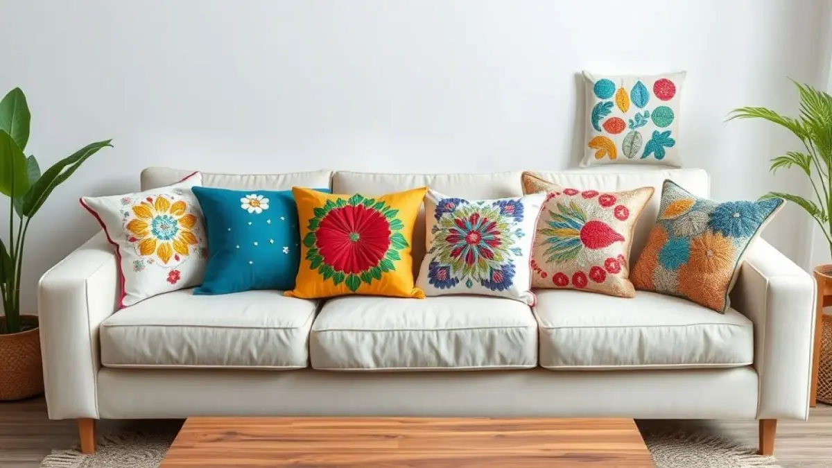 Almofadas DIY personalizadas com pintura, bordado, patchwork e apliques.