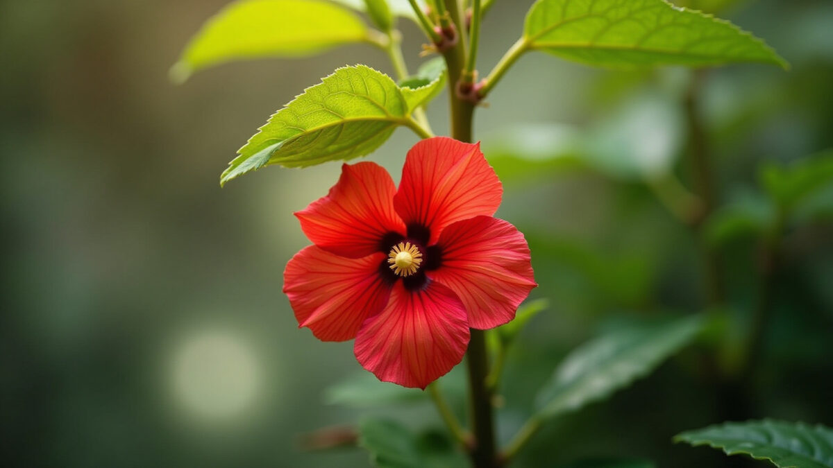 Abutilon decorando uma varanda brasileira vibrante.