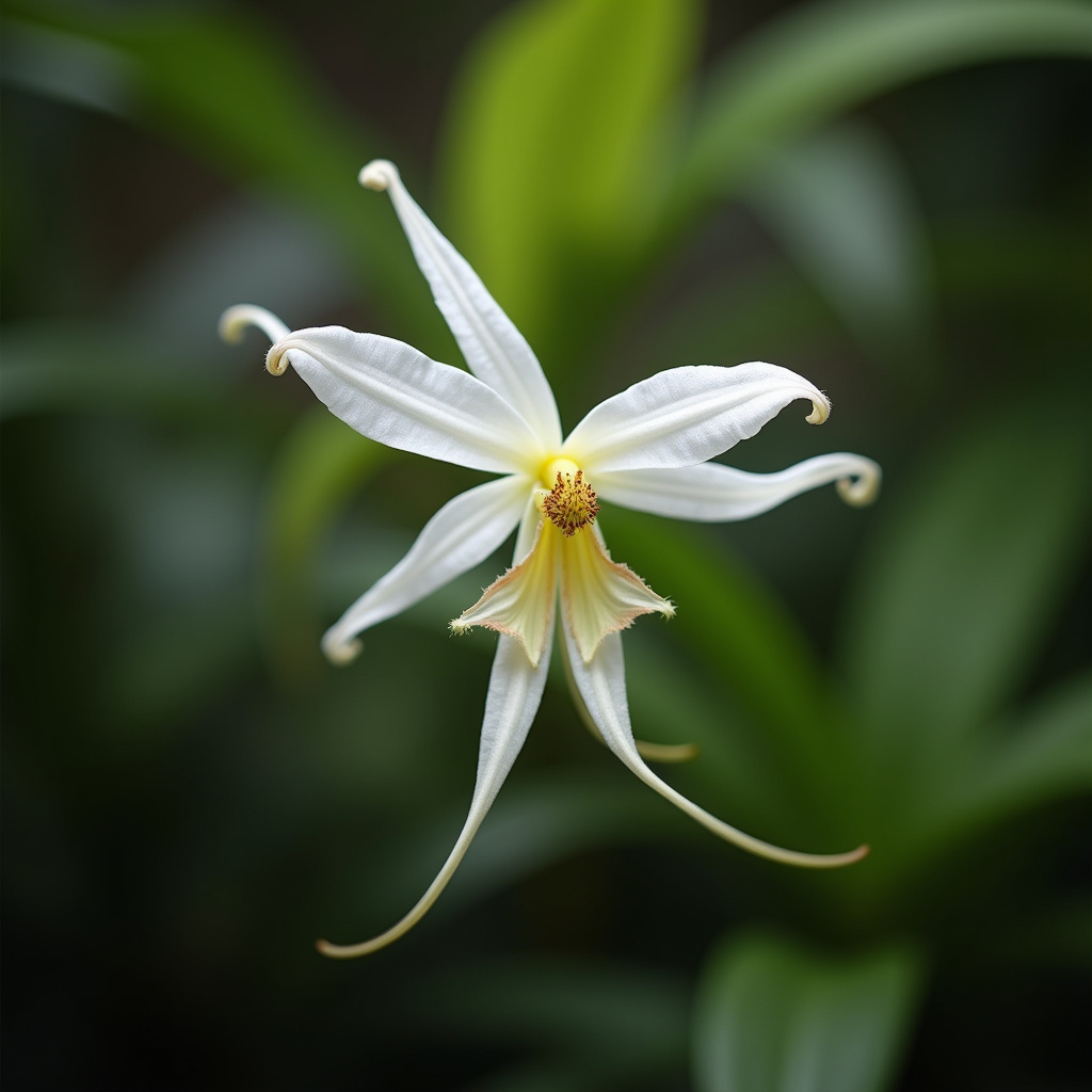 Angraecum sesquipedale orchid, Darwin's orchid, long nectary, white, professional photography, 8K Orquídea de Darwin com longo nectário.