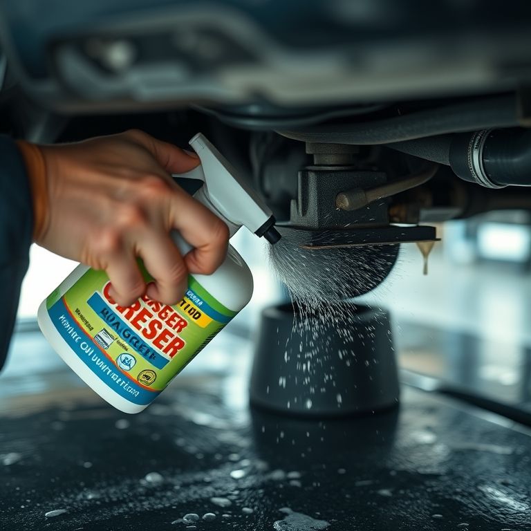 Aplicação de desengraxante no chassi para remover graxa.
