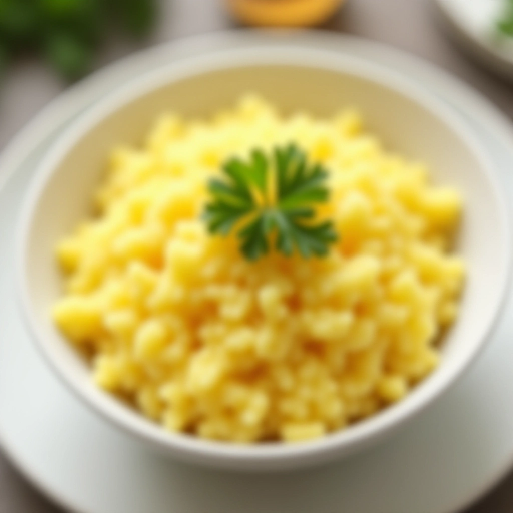 Arroz de couve-flor em tigela com salsa.