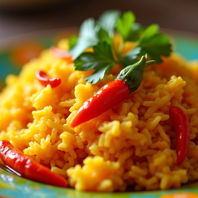 Arroz picante com malagueta e ingredientes frescos.