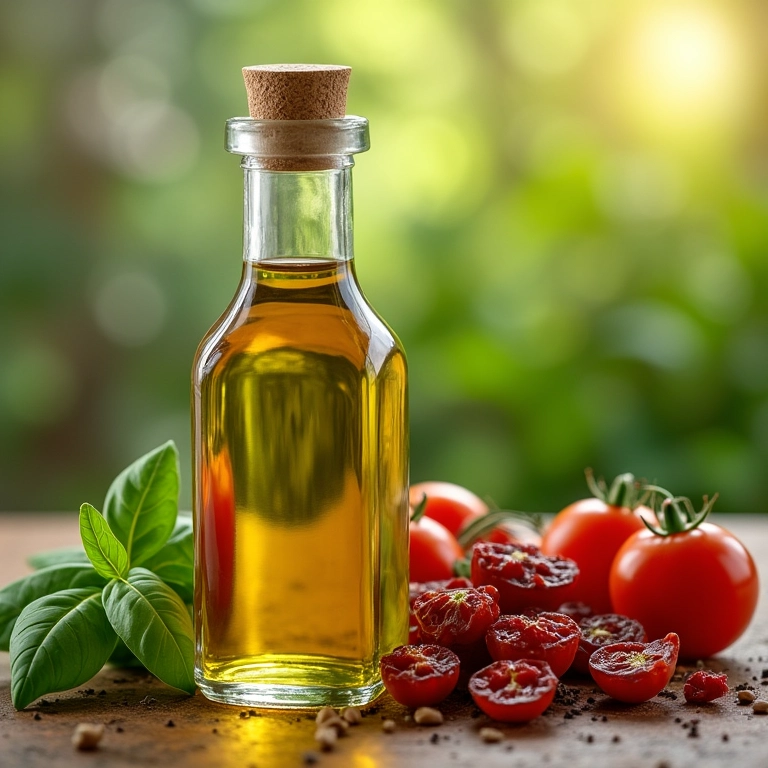 Azeite aromatizado com manjericão e tomate seco.