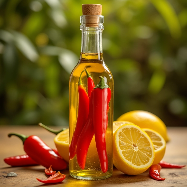 Azeite aromatizado com pimenta e limão siciliano.