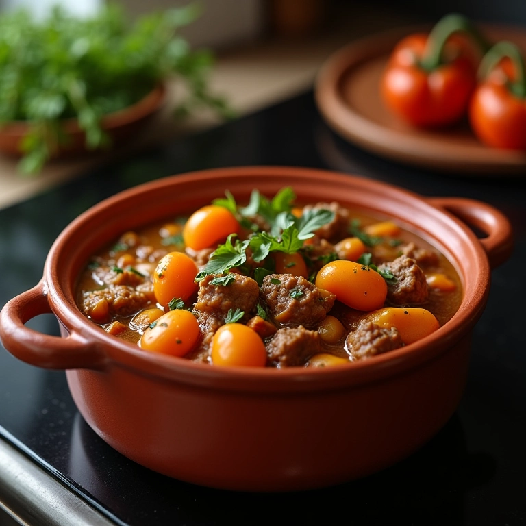 Batata Baraka cozinhando em ensopado em panela de barro.