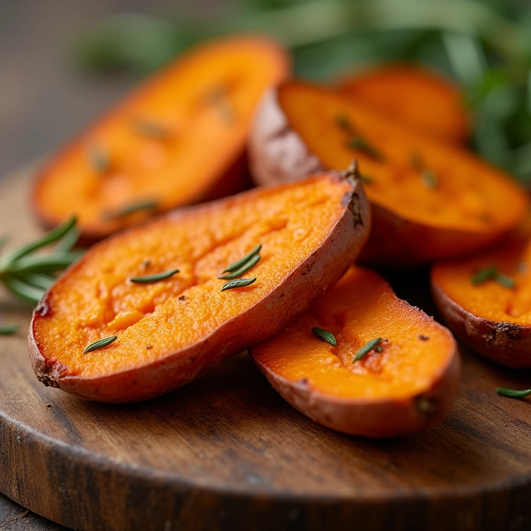 Batata doce assada com alecrim, uma opção nutritiva e saborosa.