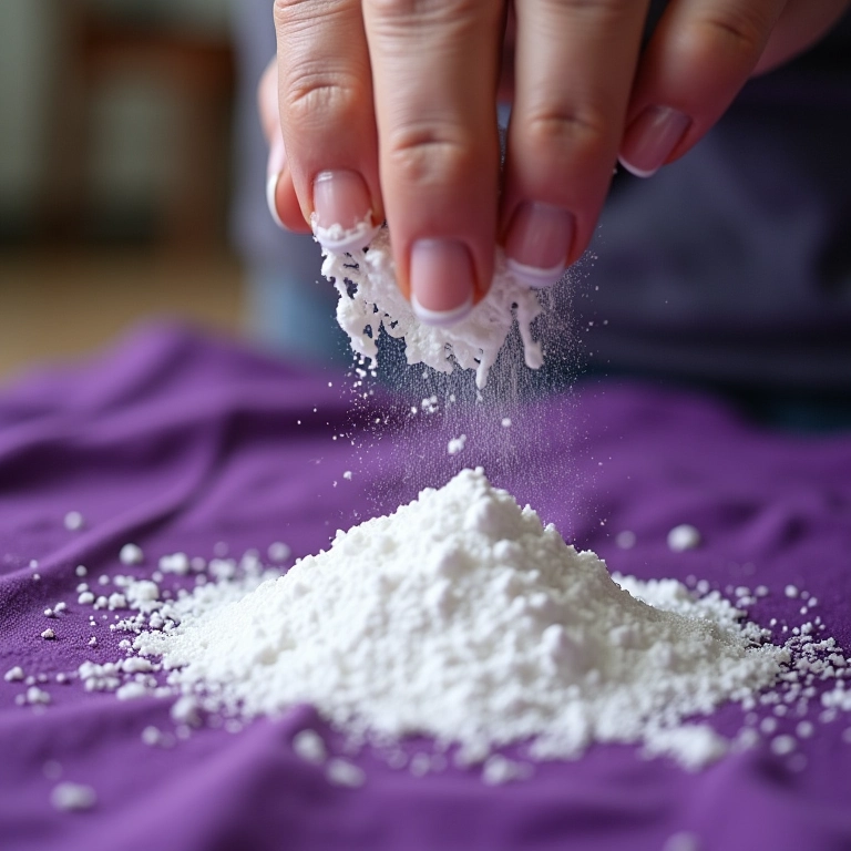 Bicarbonato de sódio sendo aplicado em mancha de roupa.