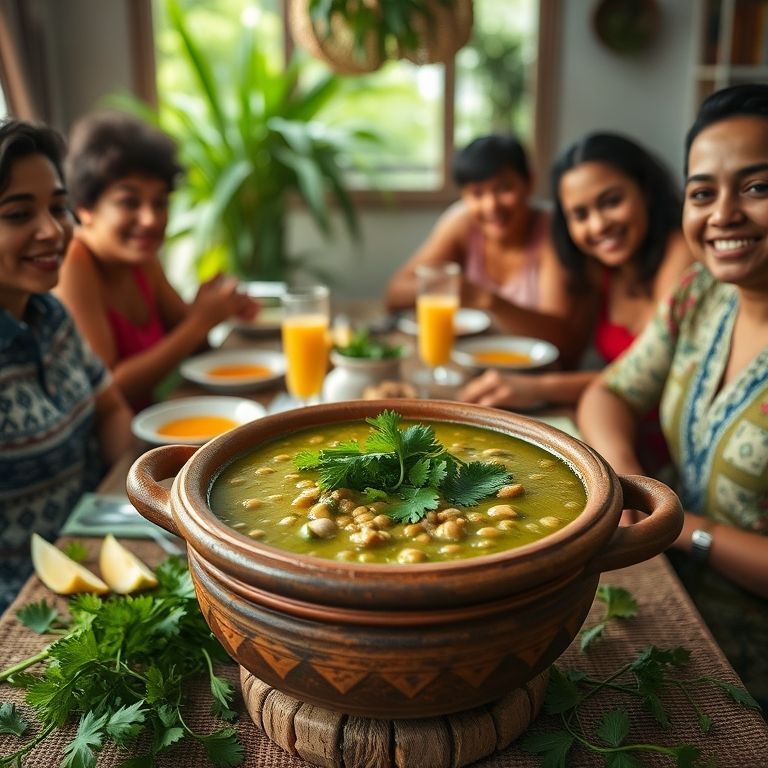 Bobó de lentilha verde em uma panela de barro tradicional.