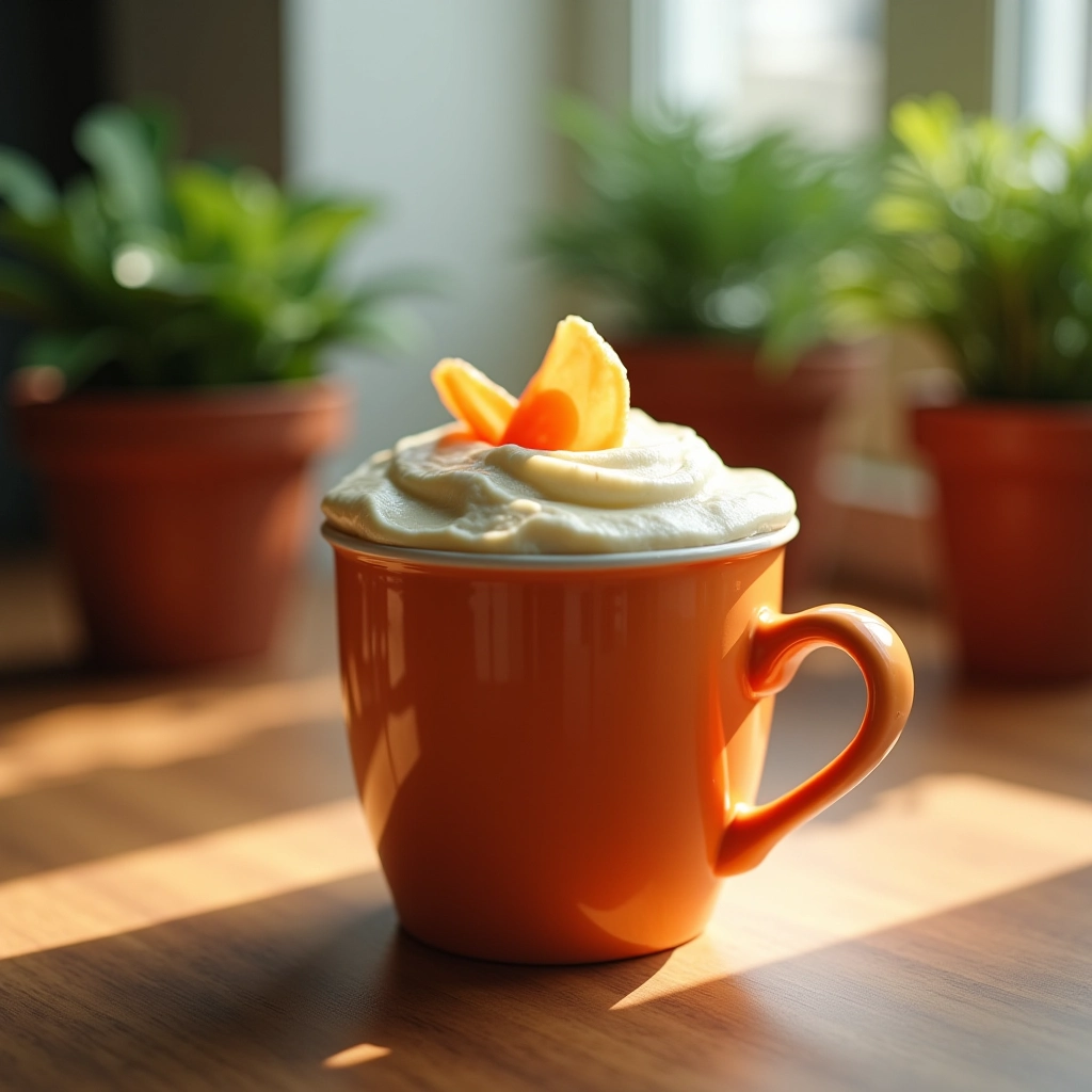 Bolo de caneca de cenoura com cobertura de cream cheese.