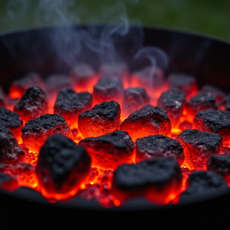 Brasa quente e vermelha, ideal para assar milho com perfeição.