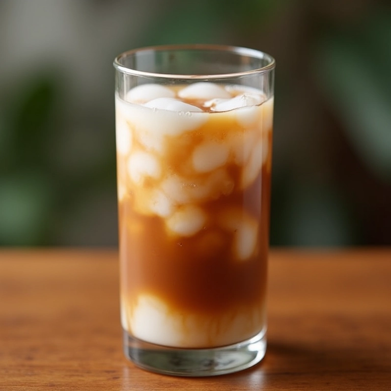 Café gelado com leite servido em um copo.